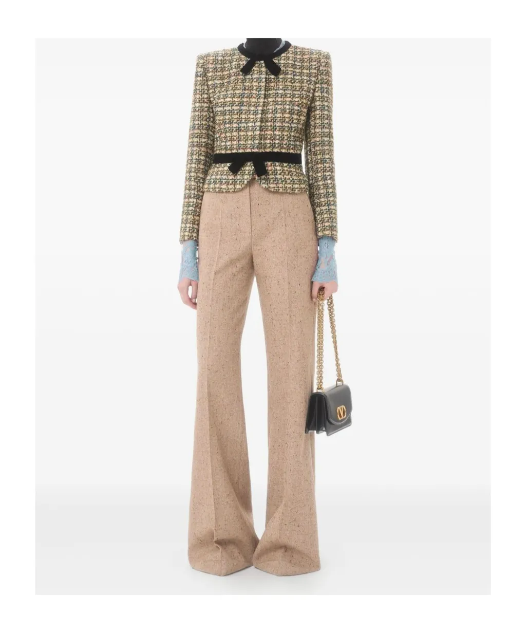 Valentino	Bow Detailed Crewneck Tweed Jacket