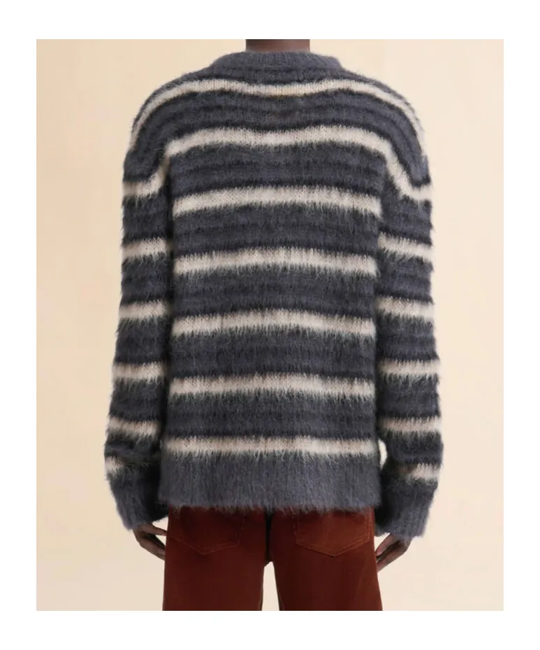 Dark Grey Striped Mohair Jumper