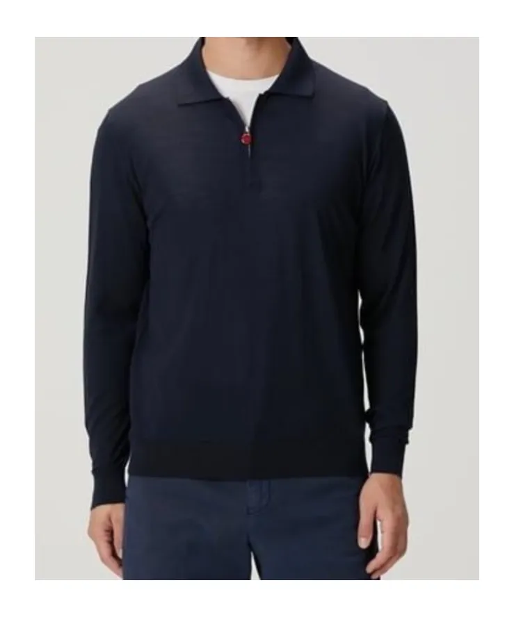 Long-Sleeved Zippered Knit Polo Shirt