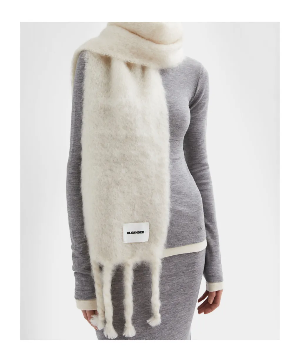 Jil Sander+ Logo Patch Fringe-Detailed Scarf