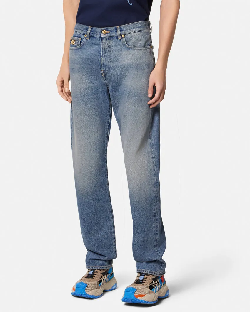 Versace Logo Patch Straight-Leg Jeans