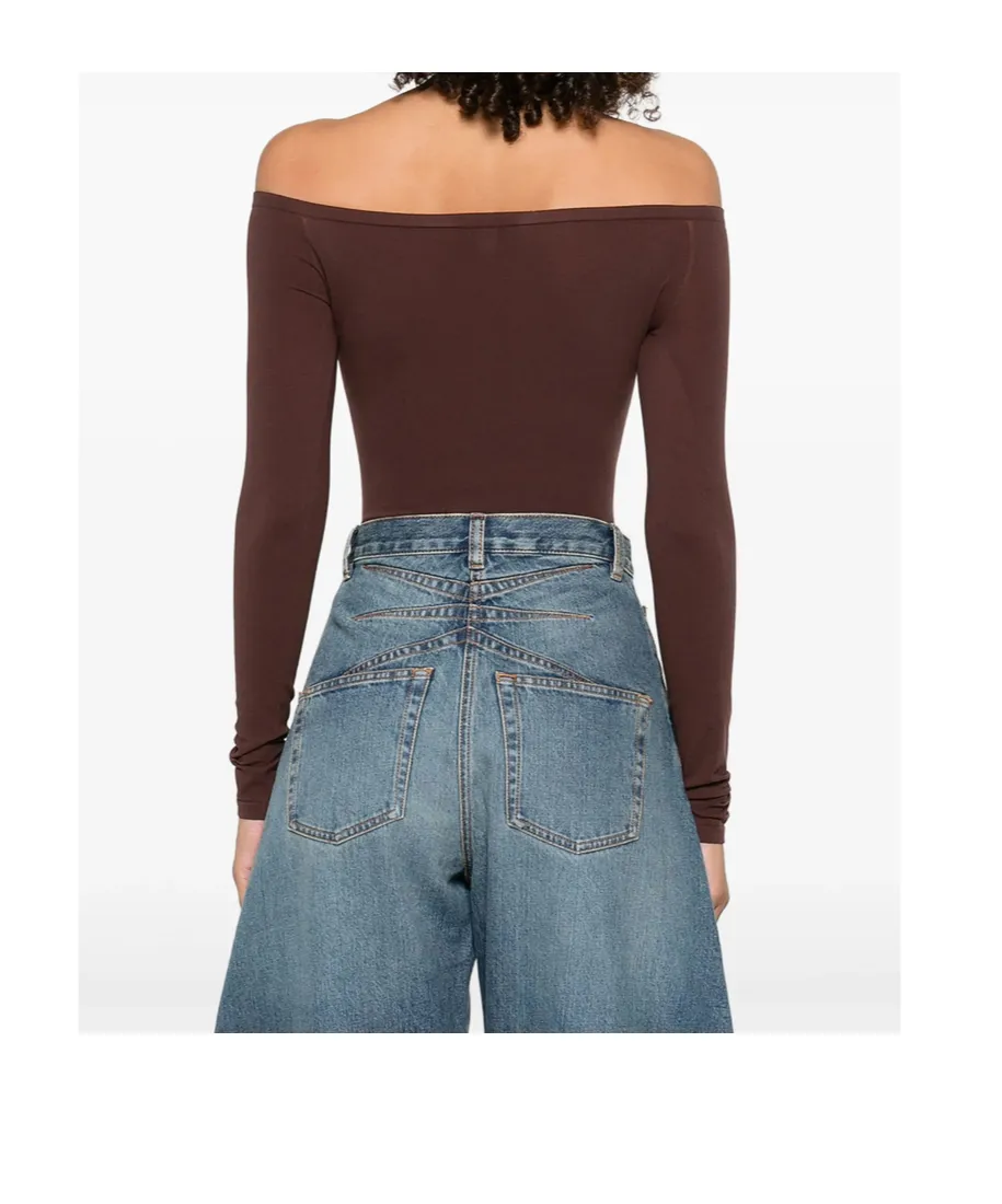 AlaÏA Second-Skin Knit Off-Shoulder Bodysuit