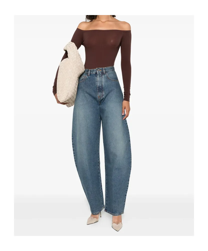 AlaÏA Second-Skin Knit Off-Shoulder Bodysuit