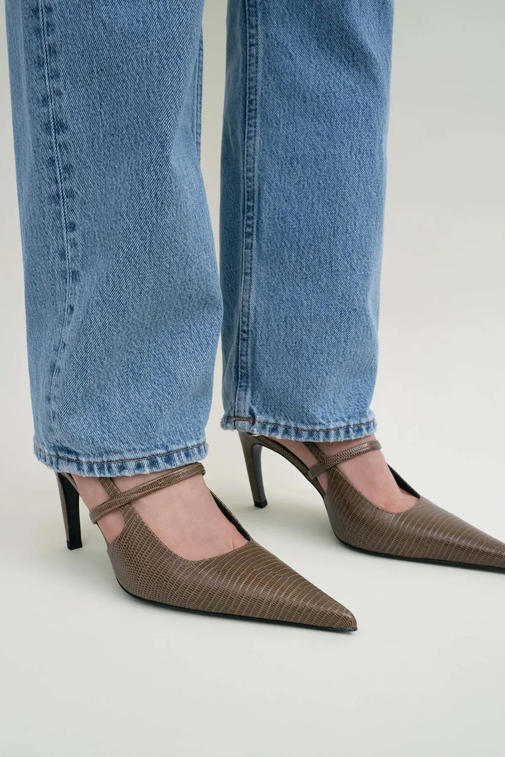 TotÊMe Embossed Pointed Toe Slingbacks