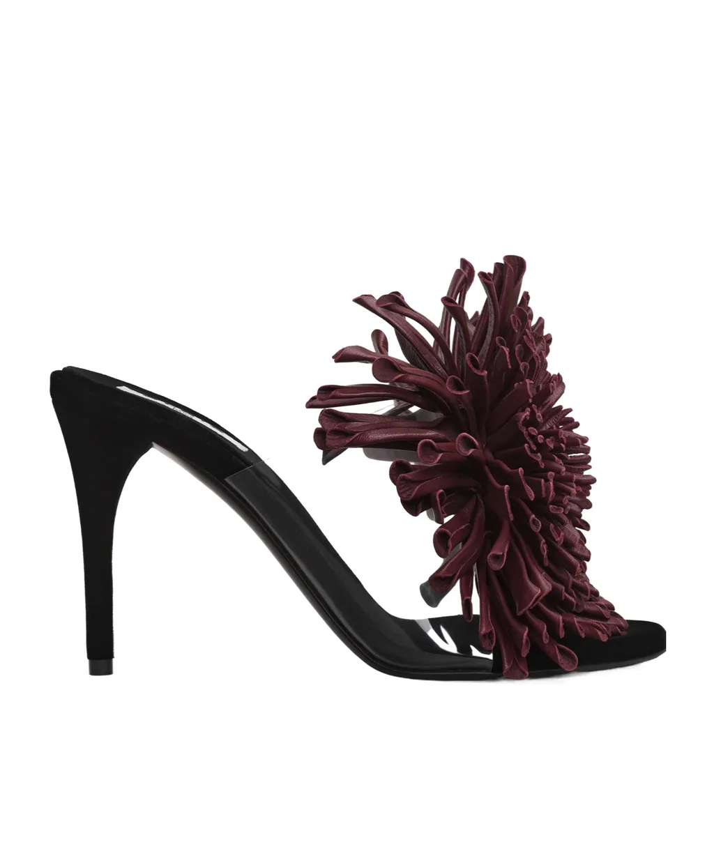 90Mm Leather-Flower Heeled Sandals