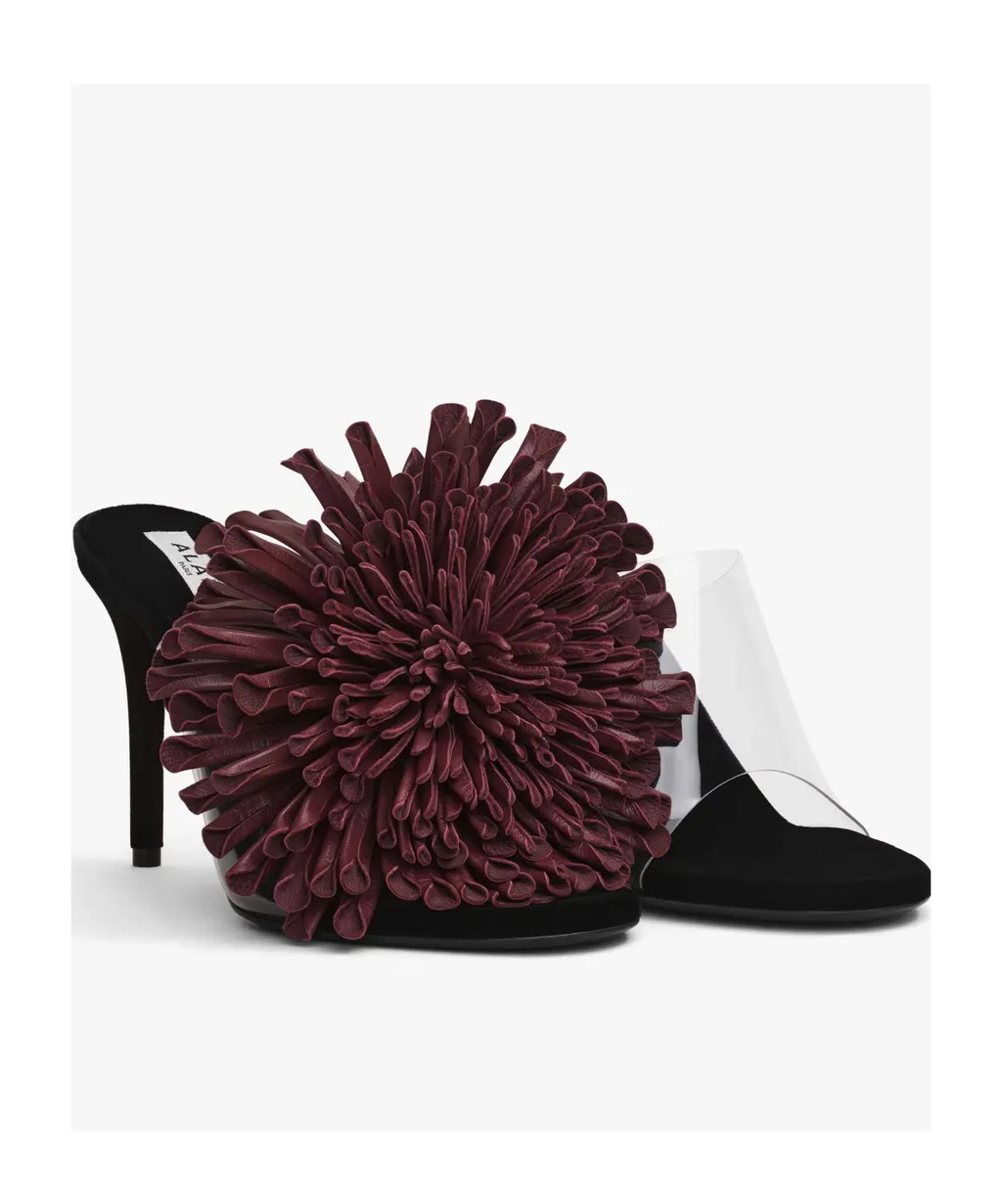 90Mm Leather-Flower Heeled Sandals