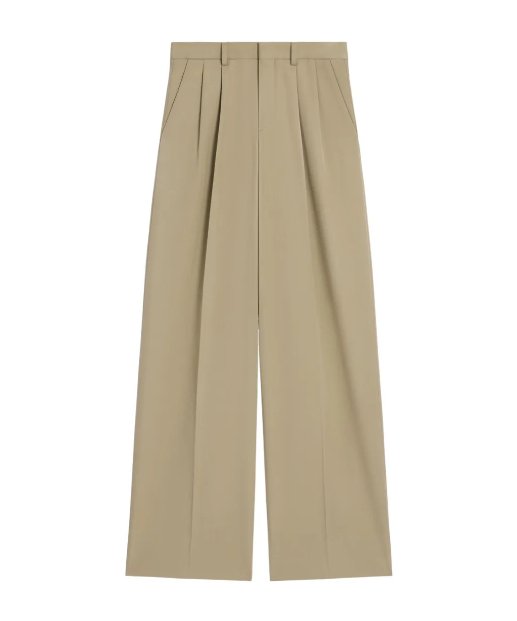 Pleated Trousers In Cotton And Wool Gabardine