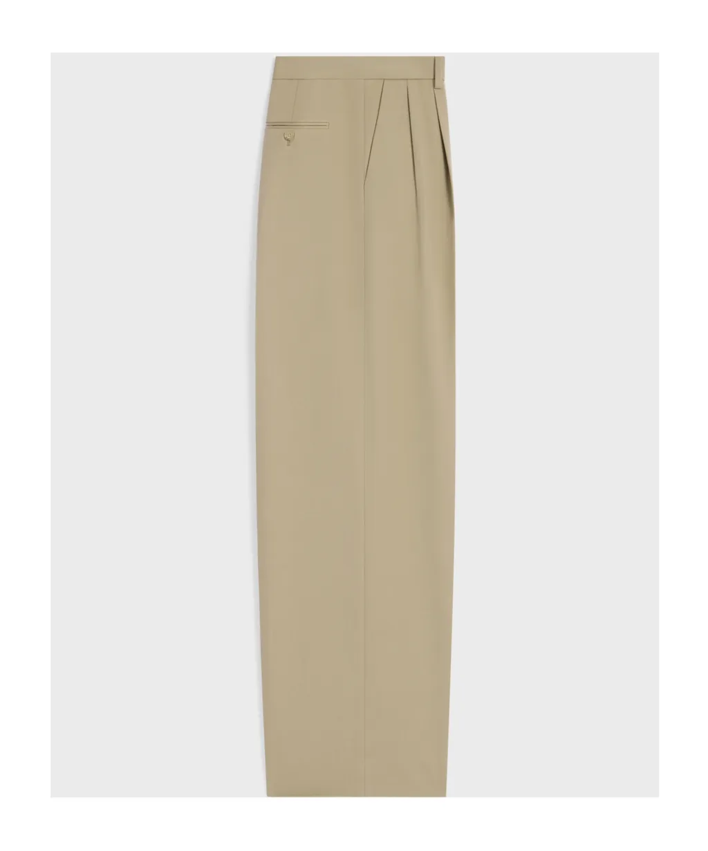 Pleated Trousers In Cotton And Wool Gabardine