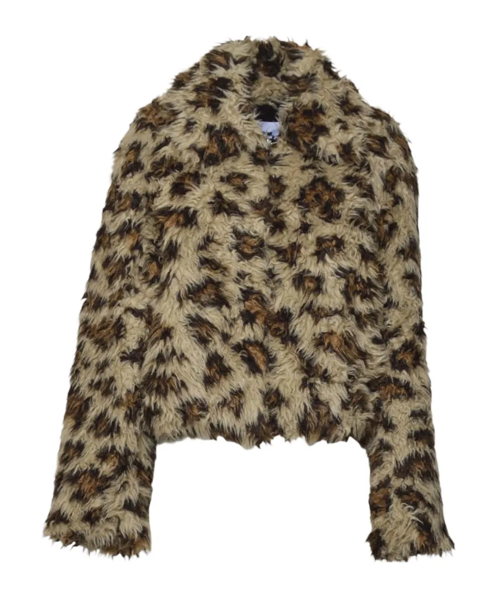 Msgm Leopard Printed Faux Fur Jacket