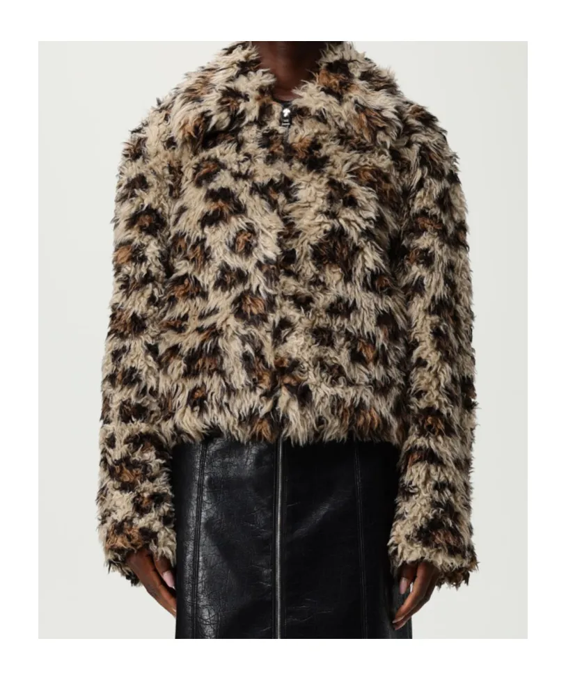 Msgm Leopard Printed Faux Fur Jacket
