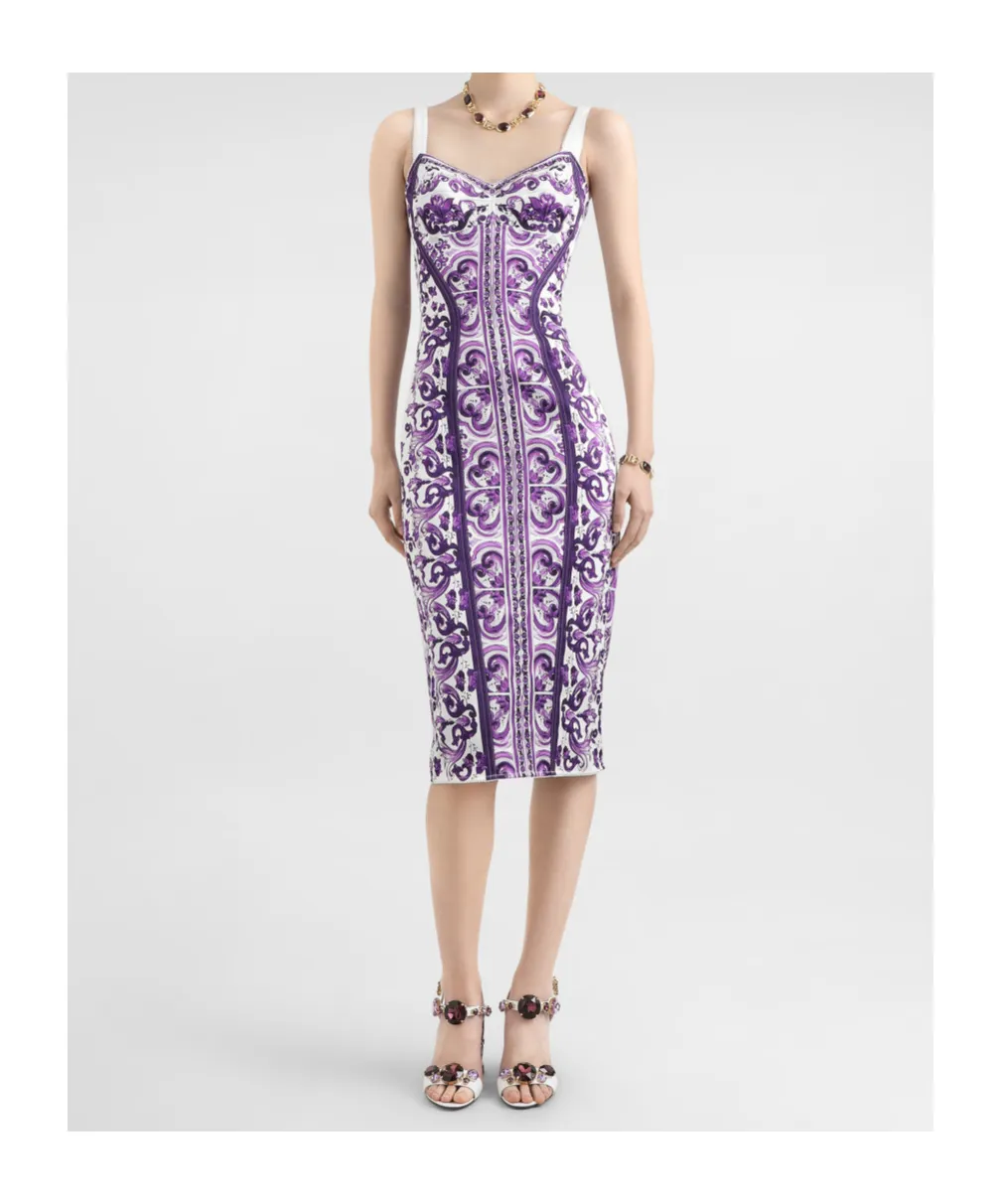 Majolica-Print Midi Dress
