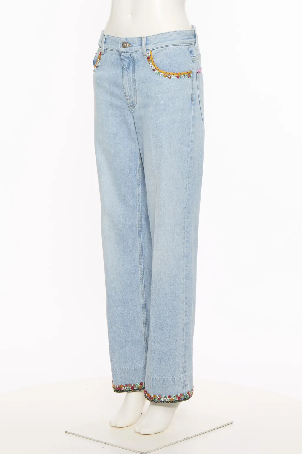 Valentino Floral Hem Wide Leg Jeans