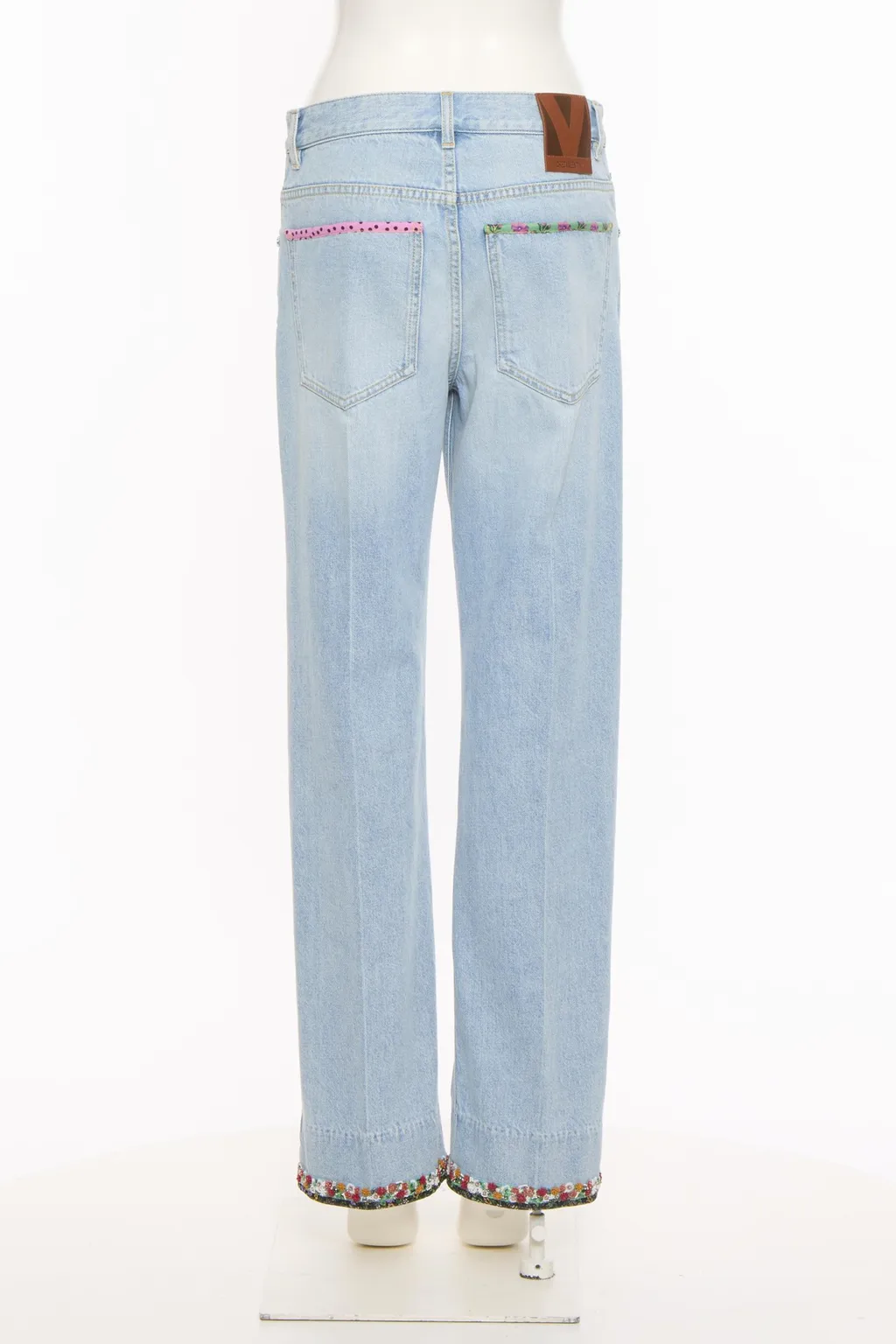 Valentino Floral Hem Wide Leg Jeans