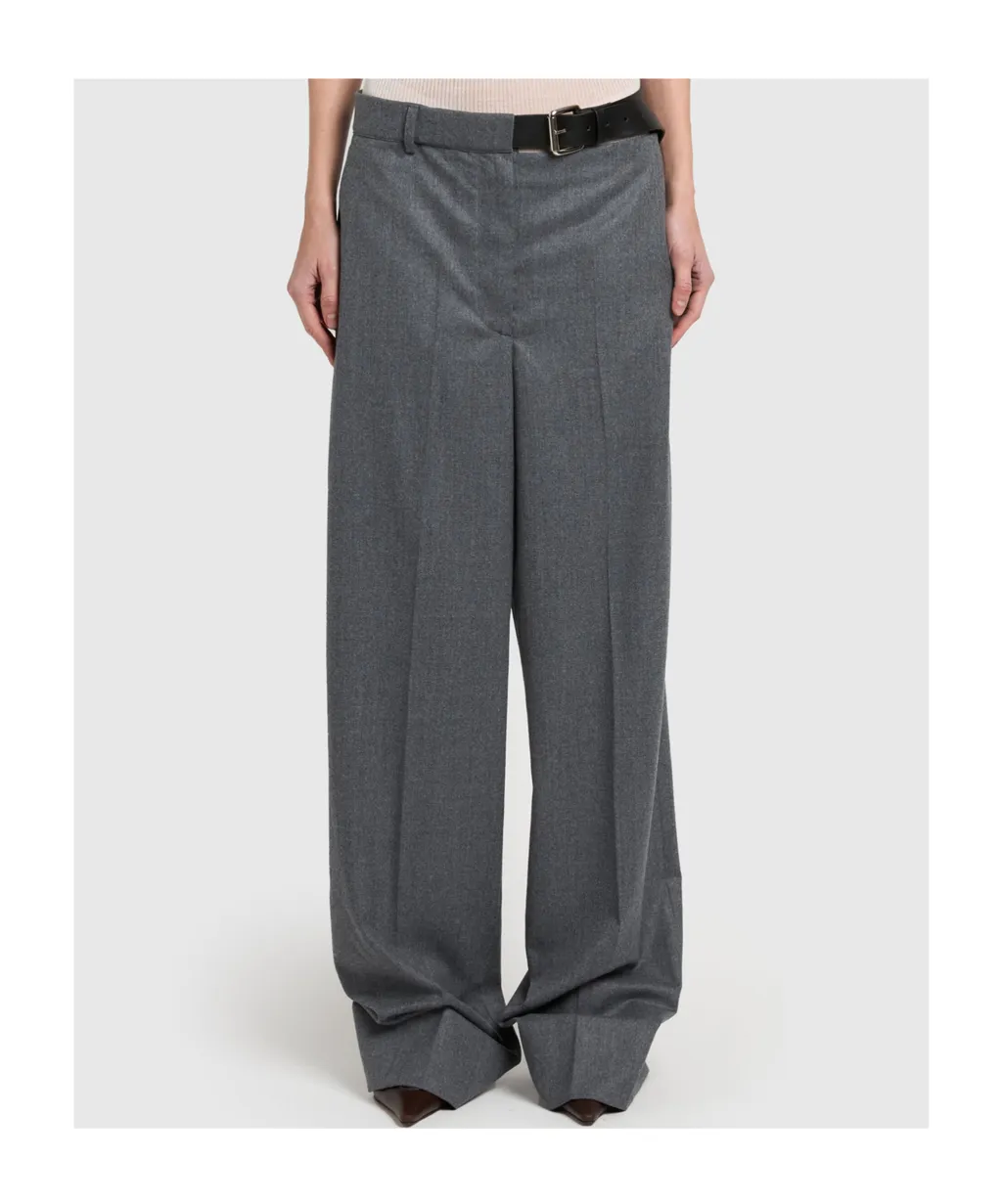Stella Mccartney Belted Flannel Straight-Leg Trousers