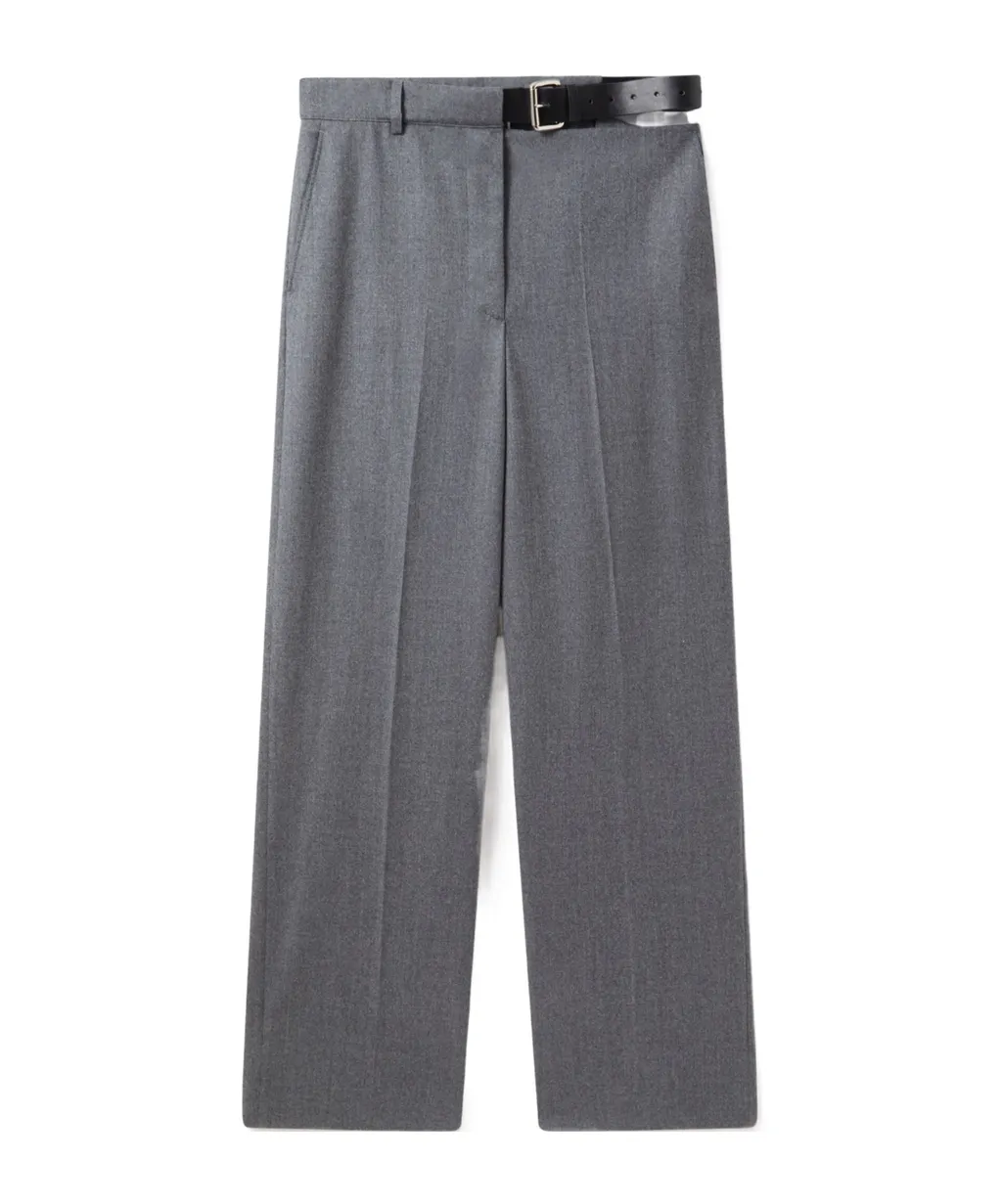 Stella Mccartney Belted Flannel Straight-Leg Trousers