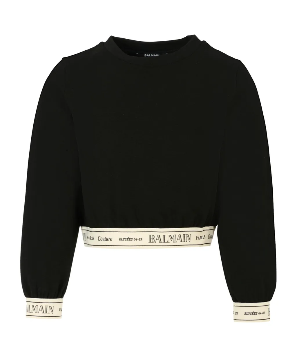 Balmain Kids Logo-Band Crewneck Cropped Jumper
