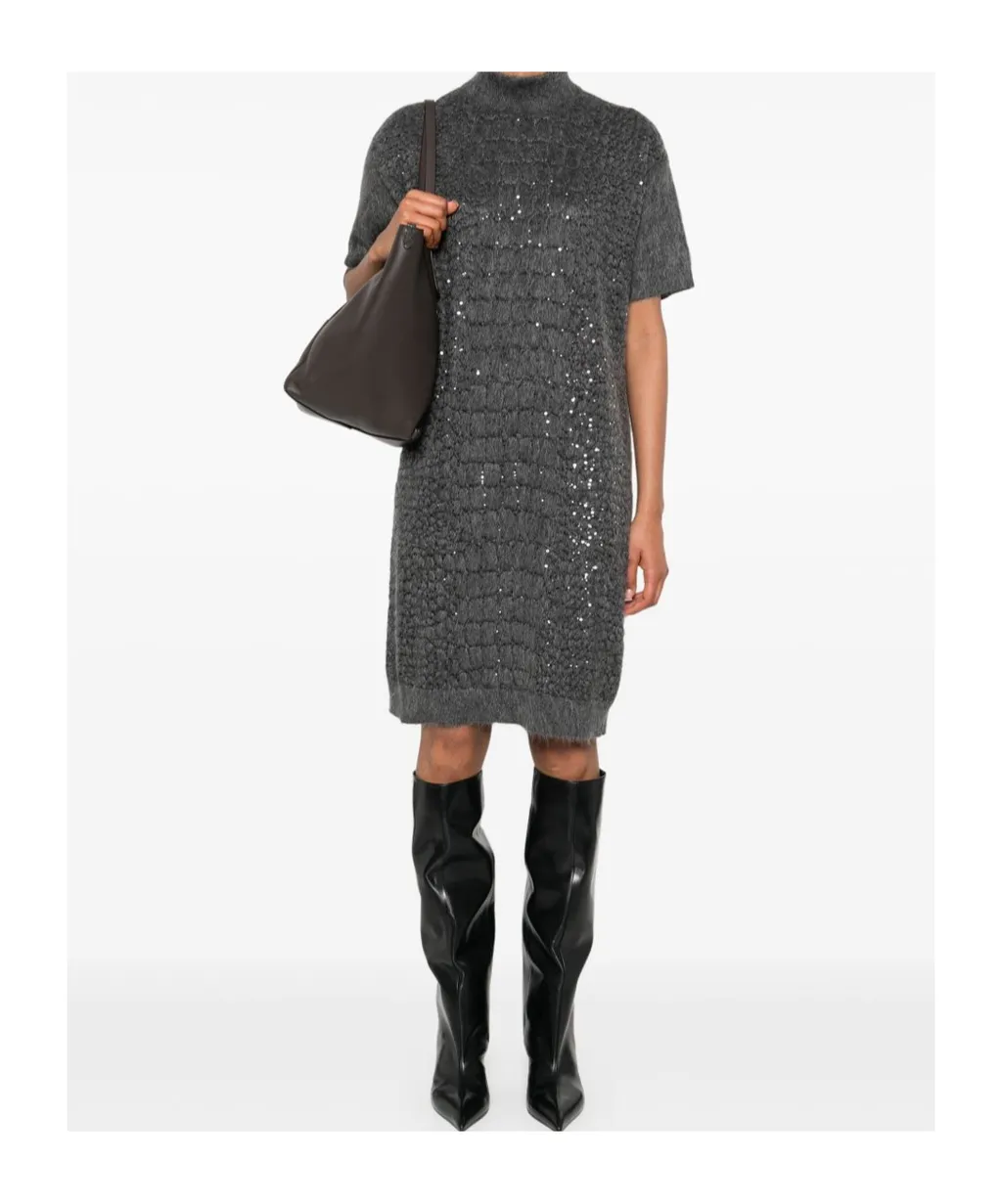 Sequin-Embellished High-Neck Dress