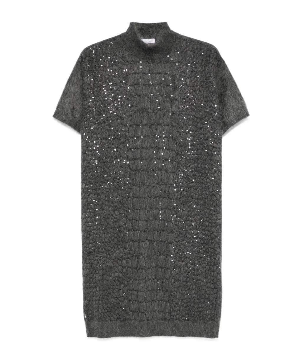 Sequin-Embellished High-Neck Dress
