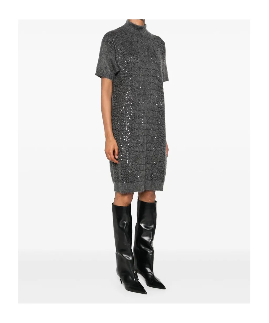Sequin-Embellished High-Neck Dress