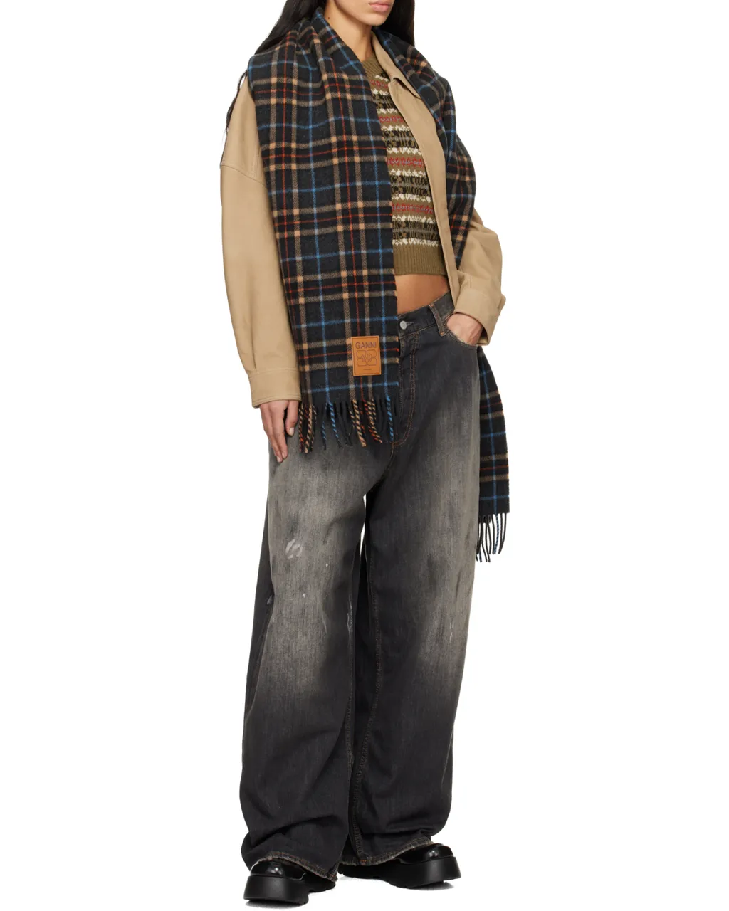 Ganni Logo Patch Check Scarf