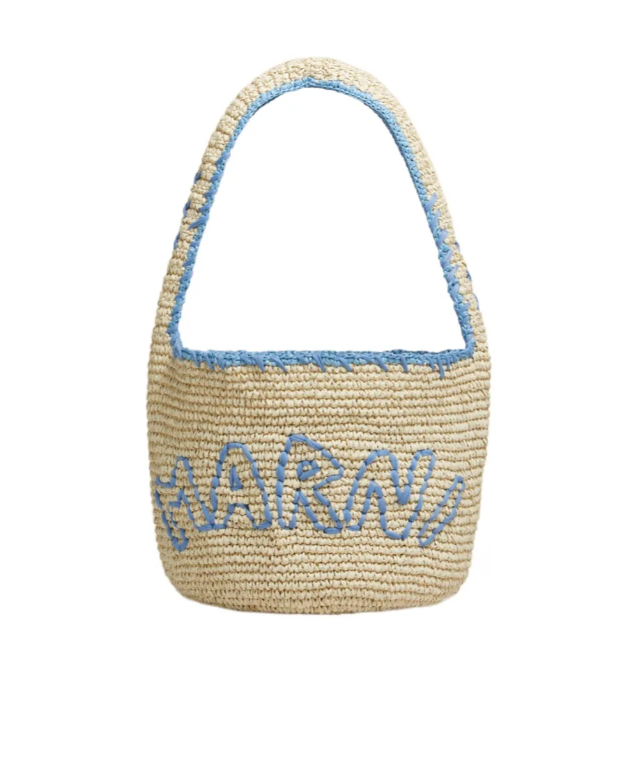 Marni Logo Embroidered Woven Shoulder Bag
