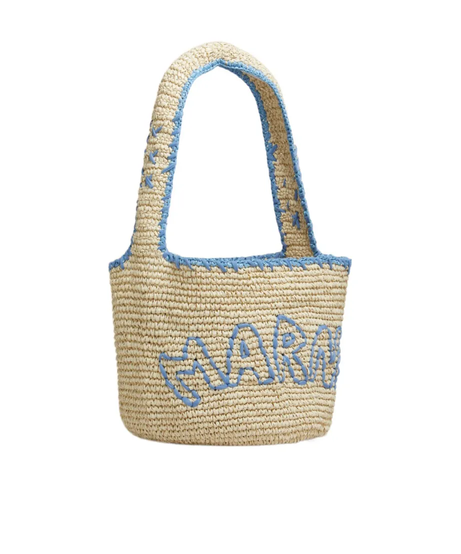 Marni Logo Embroidered Woven Shoulder Bag