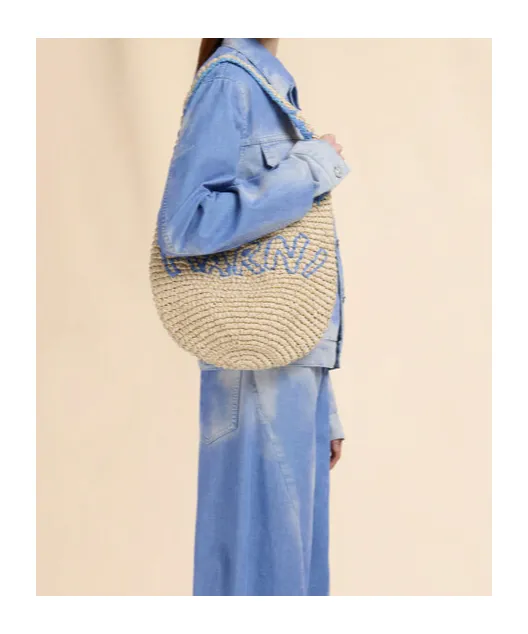 Marni Logo Embroidered Woven Shoulder Bag