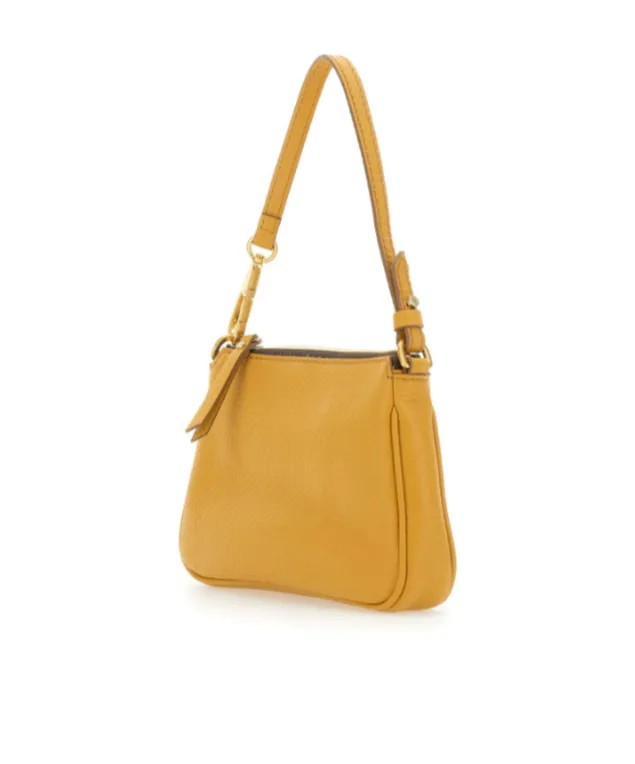 Zip-Top Grain Leather Shoulder Bag