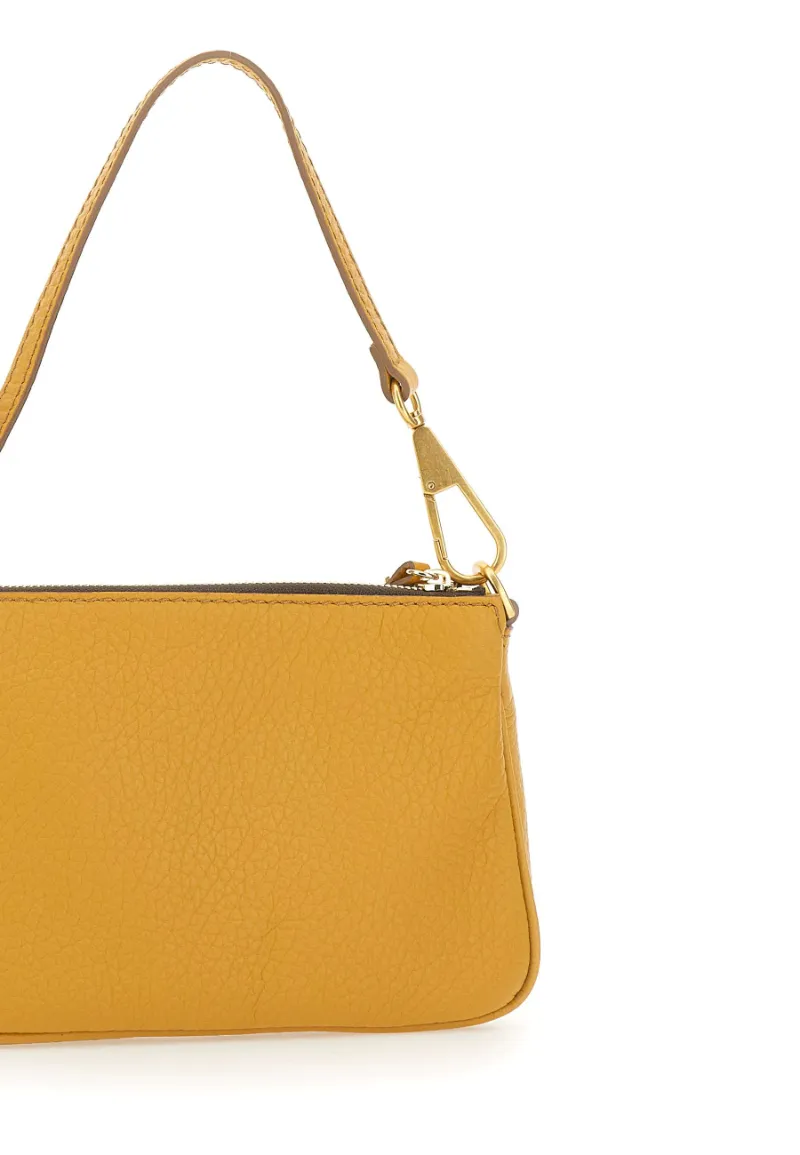 Zip-Top Grain Leather Shoulder Bag