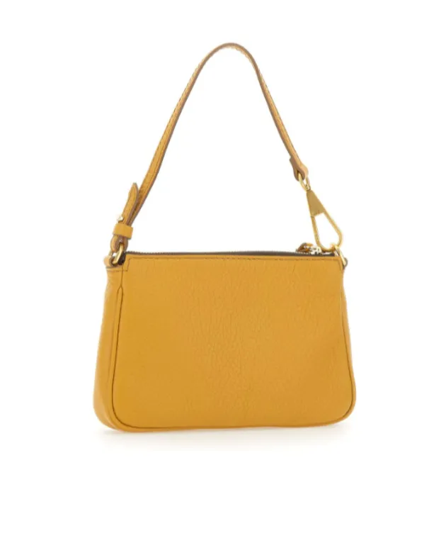 Zip-Top Grain Leather Shoulder Bag