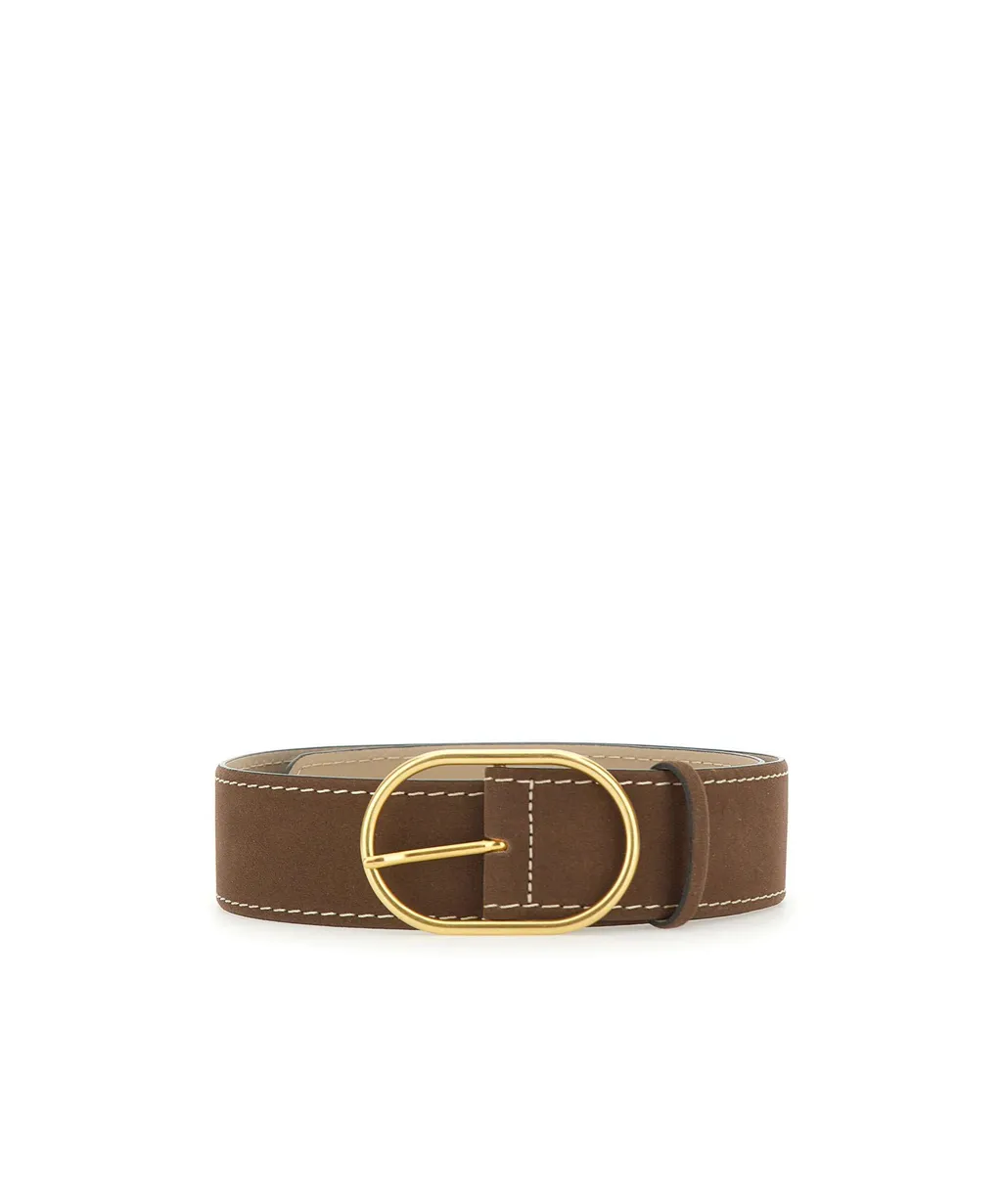 Oval-Buckle Suede Belt