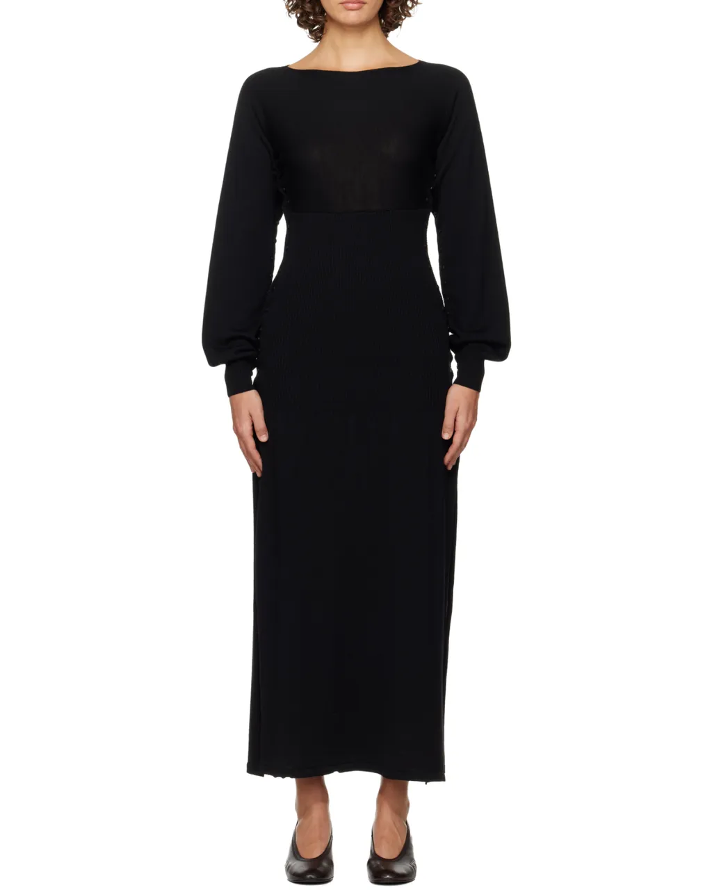 Fa Button-Detail Long-Sleeve Dress