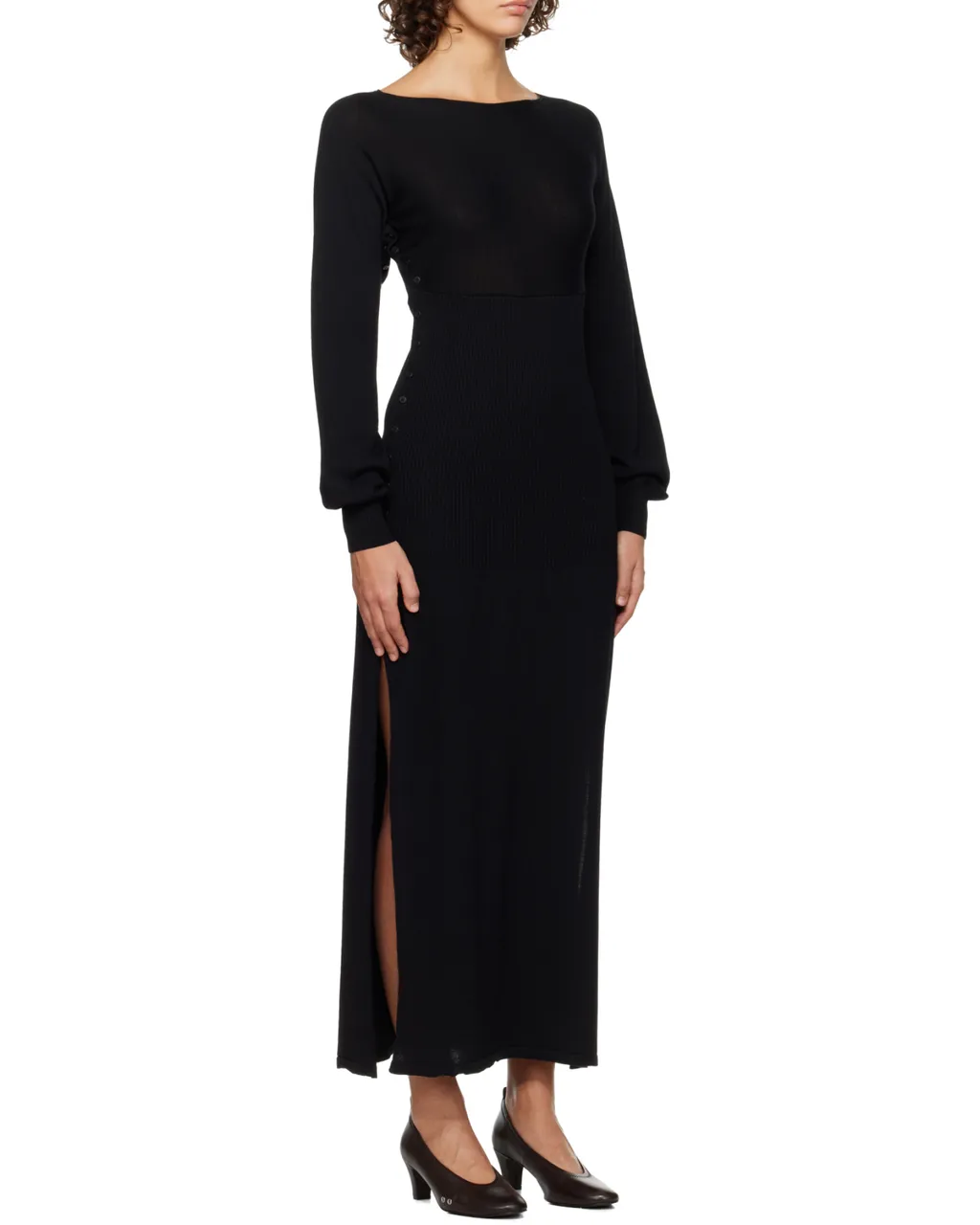 Fa Button-Detail Long-Sleeve Dress