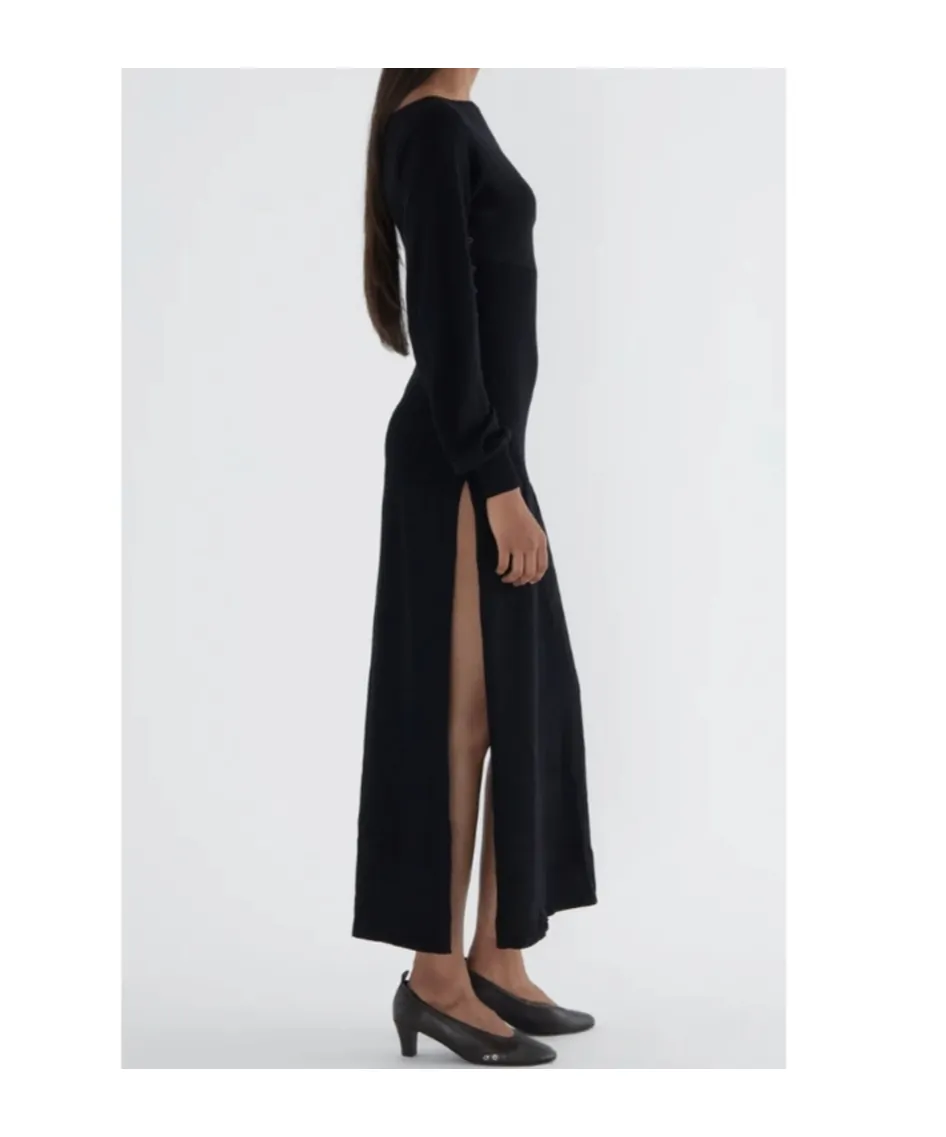 Fa Button-Detail Long-Sleeve Dress