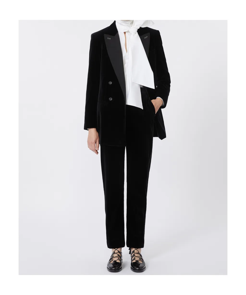 Velvet-Texture Side-Stripe Trousers