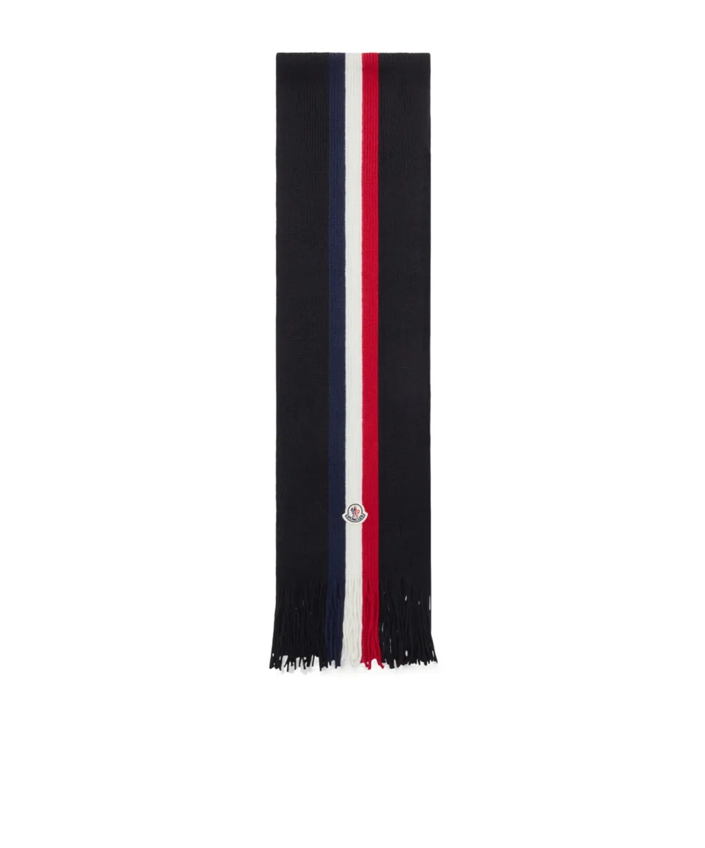 Moncler Logo Patch Fringe Detailed Scarf