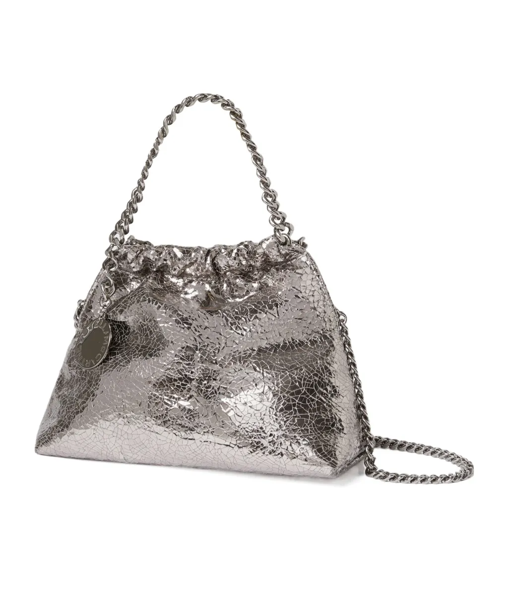 Falabella Cracked Metallic Drawstring Crossbody Bag