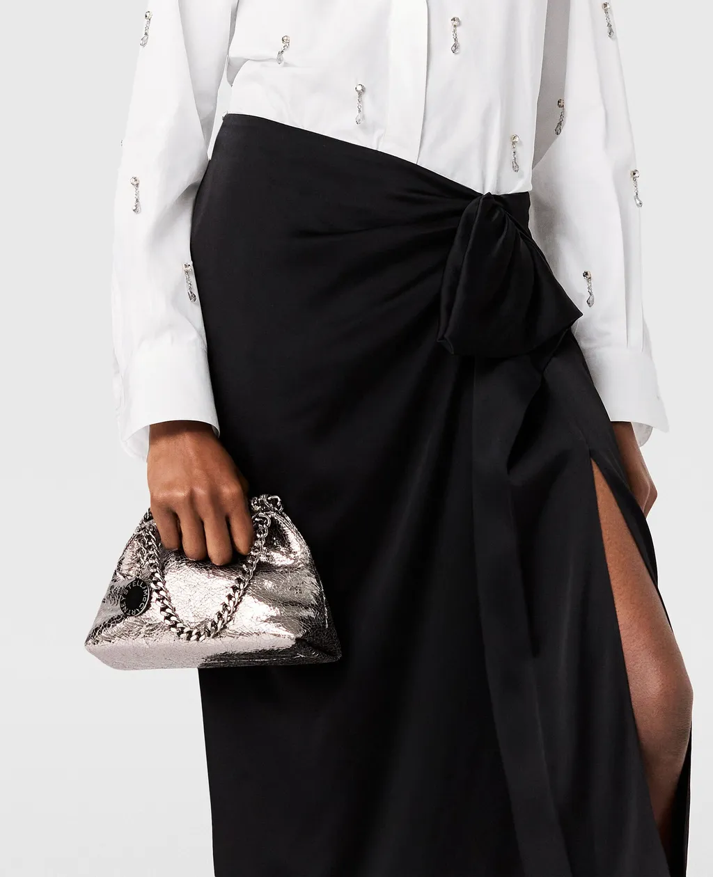 Falabella Cracked Metallic Drawstring Crossbody Bag