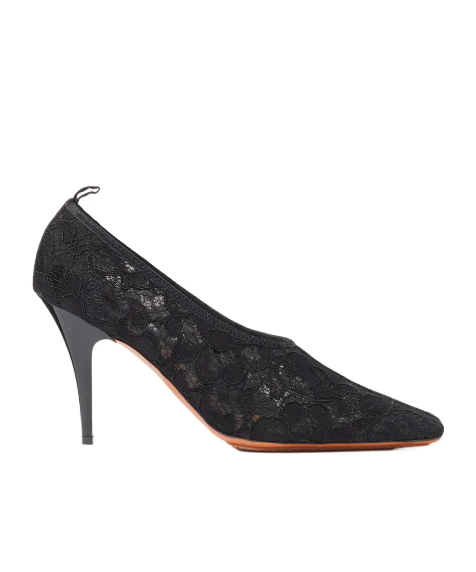 Square-Toe Lace Stiletto Pumps