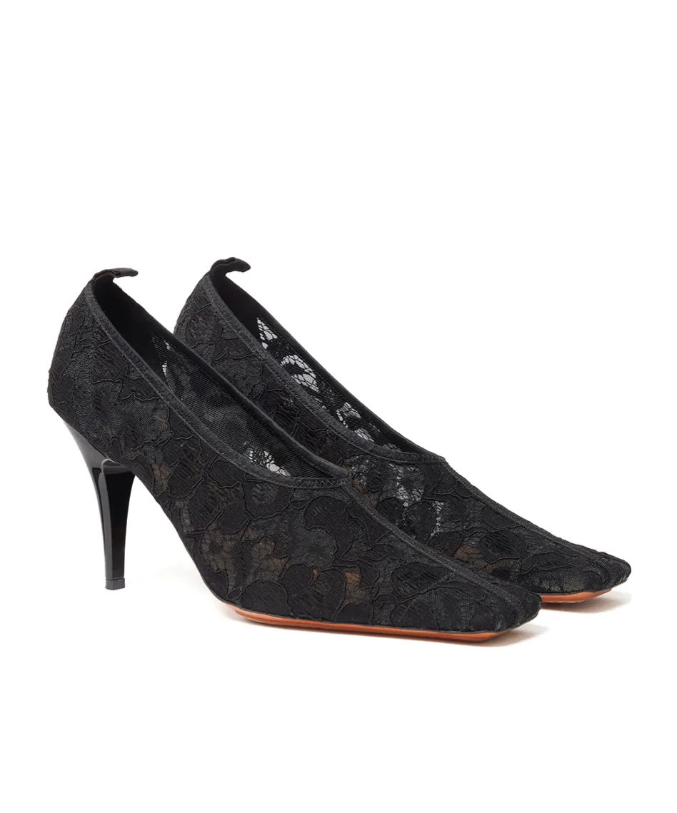 Square-Toe Lace Stiletto Pumps