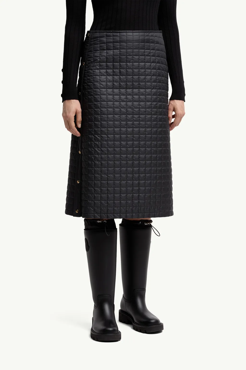 Square-Quilted Padded Midi Skirt