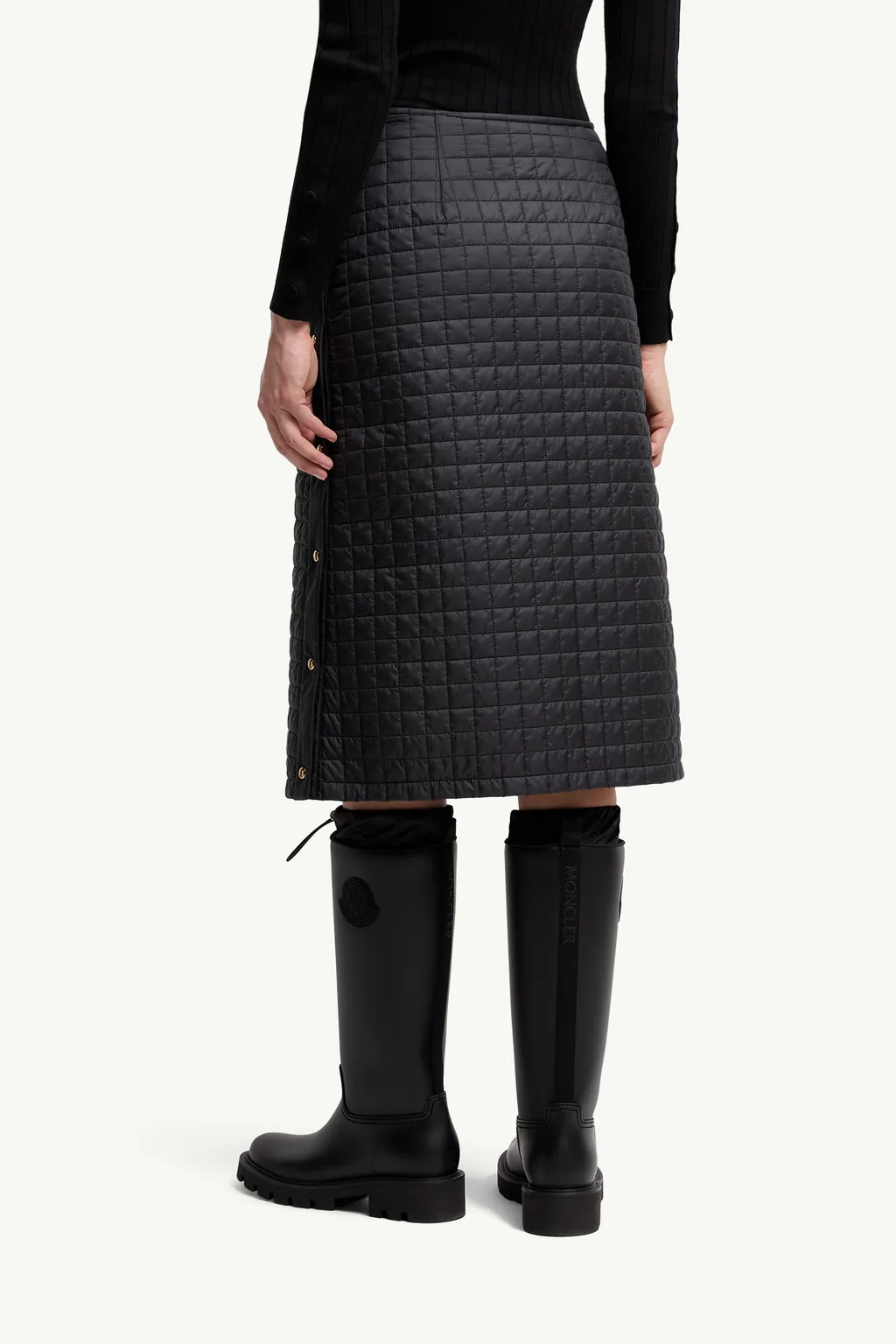 Square-Quilted Padded Midi Skirt