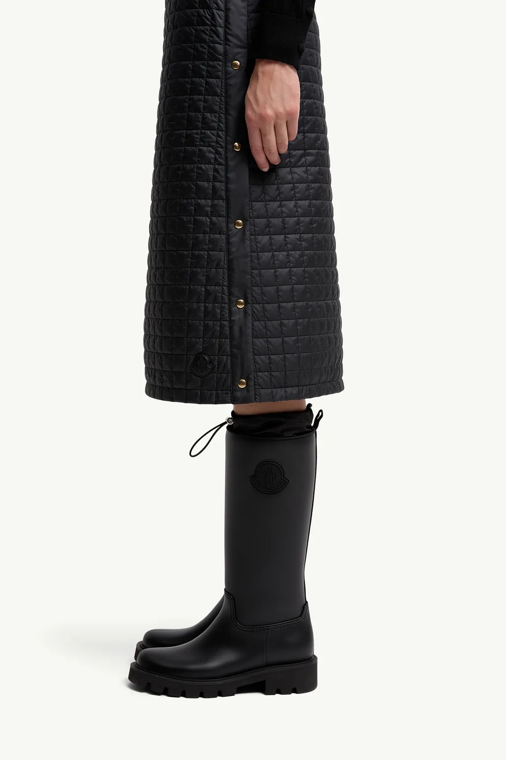 Square-Quilted Padded Midi Skirt