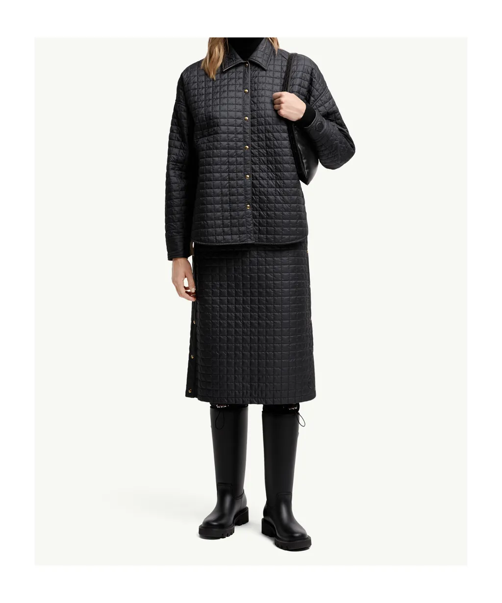 Square-Quilted Padded Midi Skirt