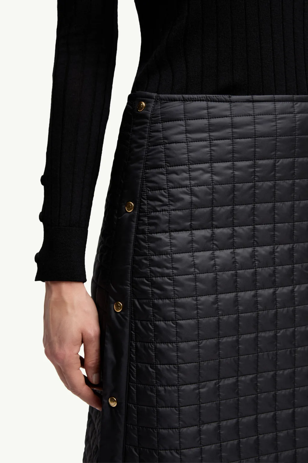 Square-Quilted Padded Midi Skirt