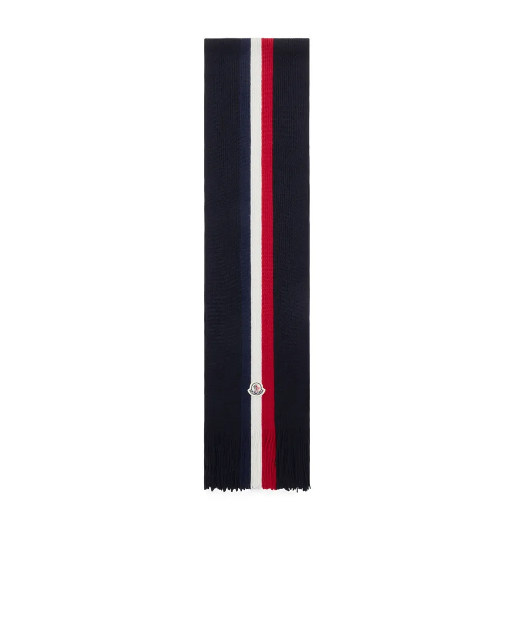 Moncler Logo Patch Fringe Detailed Scarf