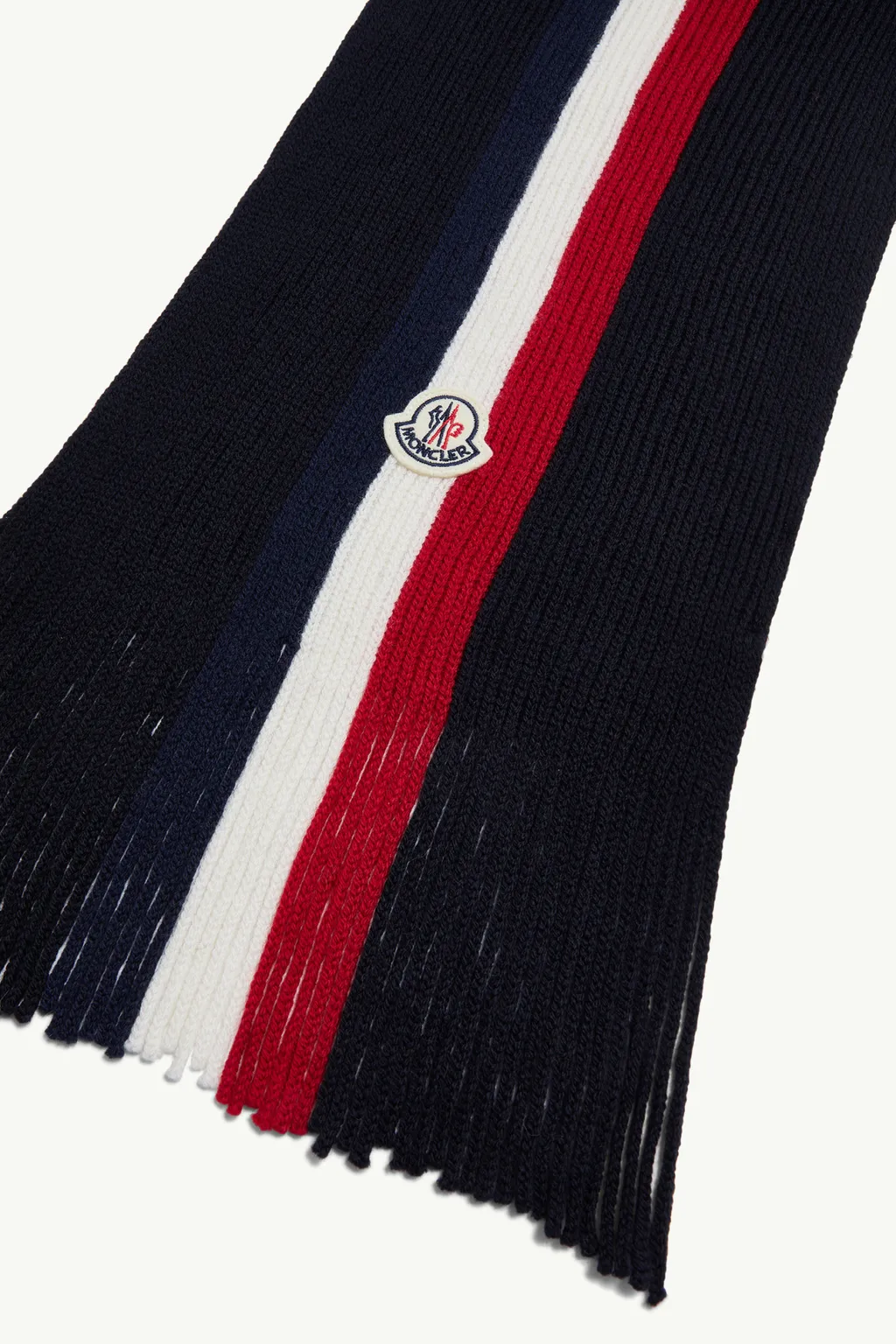Moncler Logo Patch Fringe Detailed Scarf