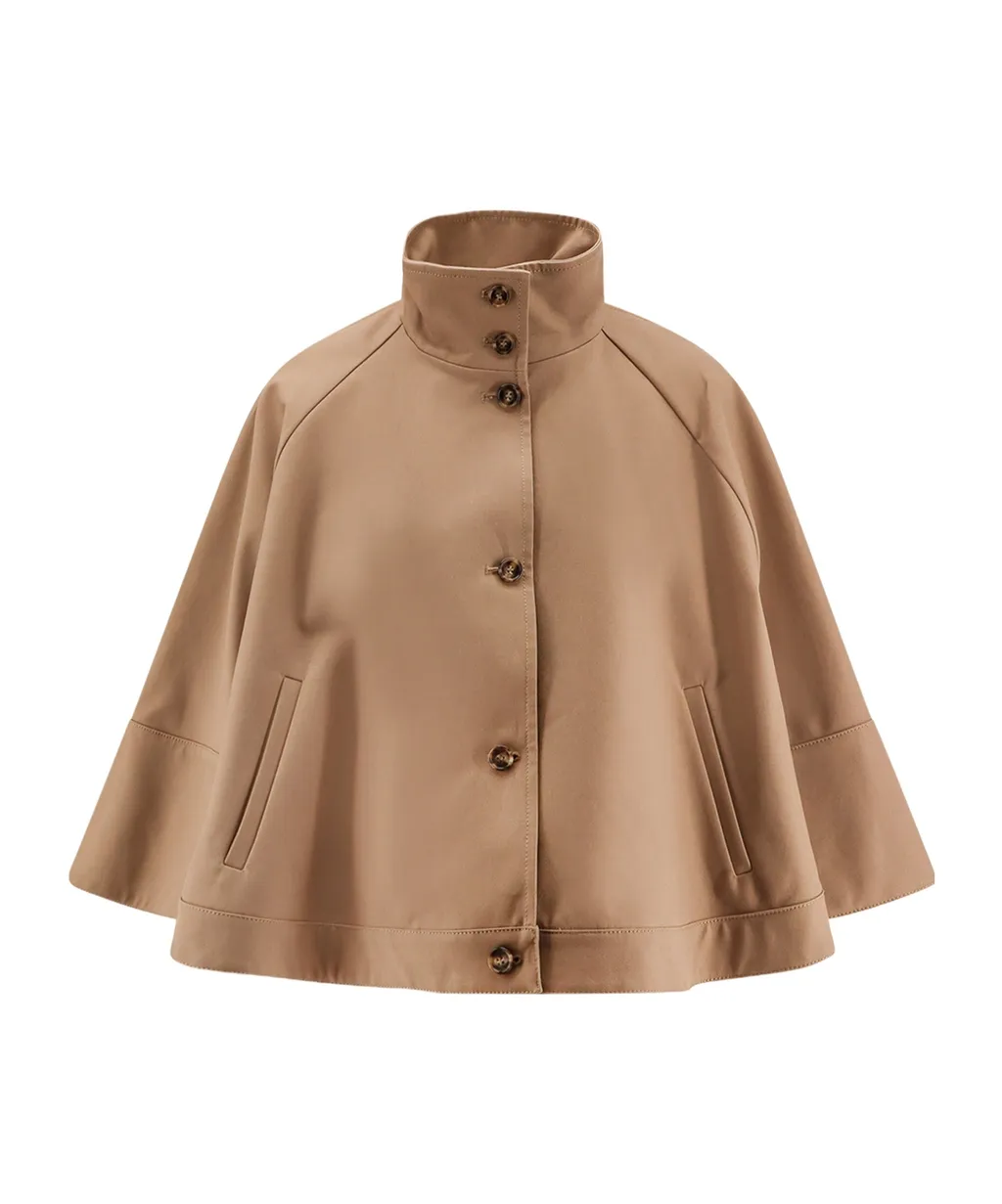 Cropped Water-Repellent Gabardine Cloak