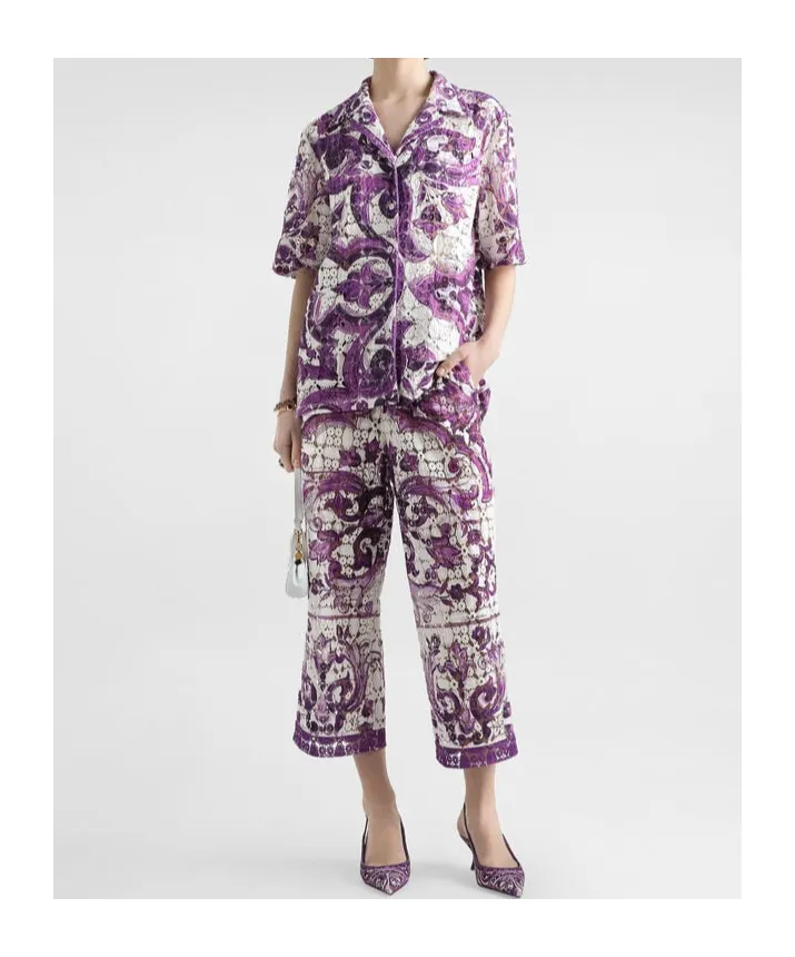 Dolce & Gabbana Majolica-Printed Crochet Lace Shirt