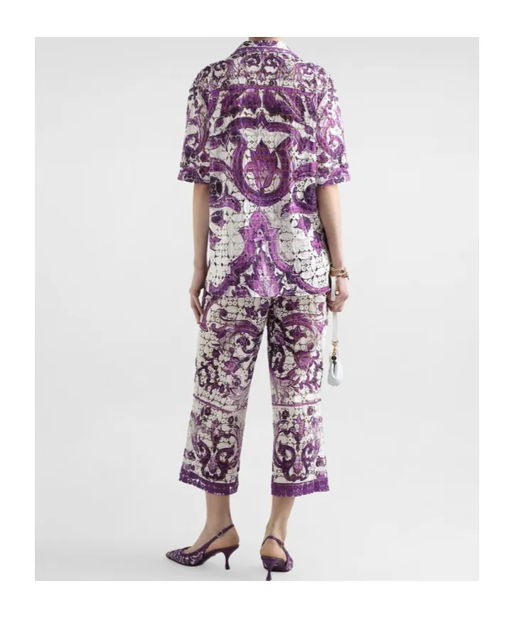 Dolce & Gabbana Majolica-Printed Crochet Lace Shirt